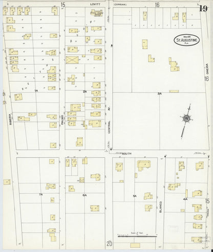 Sanborn Fire Insurance Map from Saint Augustine, Saint John's County, Florida (1910), Sheet #0019 - Historic Sanborn Fire Insurance Map Print, vintage old map wall art, antique decor, genealogy gift, Florida Florida map