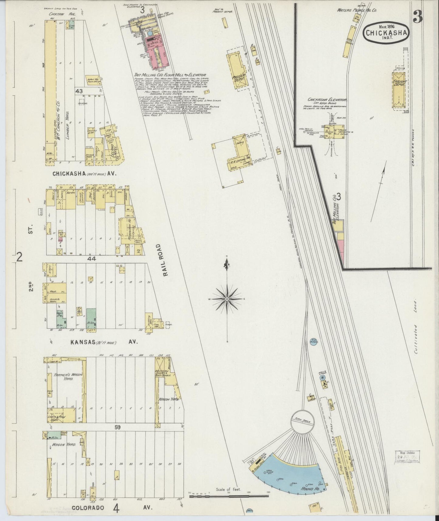 Sanborn Fire Insurance Map from Chickasha, Grady County, Oklahoma (1896), Sheet #0003 - Complete Map Set gallery image, historic Sanborn map, vintage wall art, Oklahoma Oklahoma