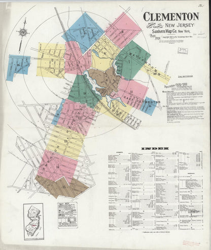 Sanborn Fire Insurance Map from Clementon, Camden County, New Jersey (1924), Sheet #0001 - Historic Sanborn Fire Insurance Map Print, vintage old map wall art, antique decor, genealogy gift, New Jersey New Jersey map
