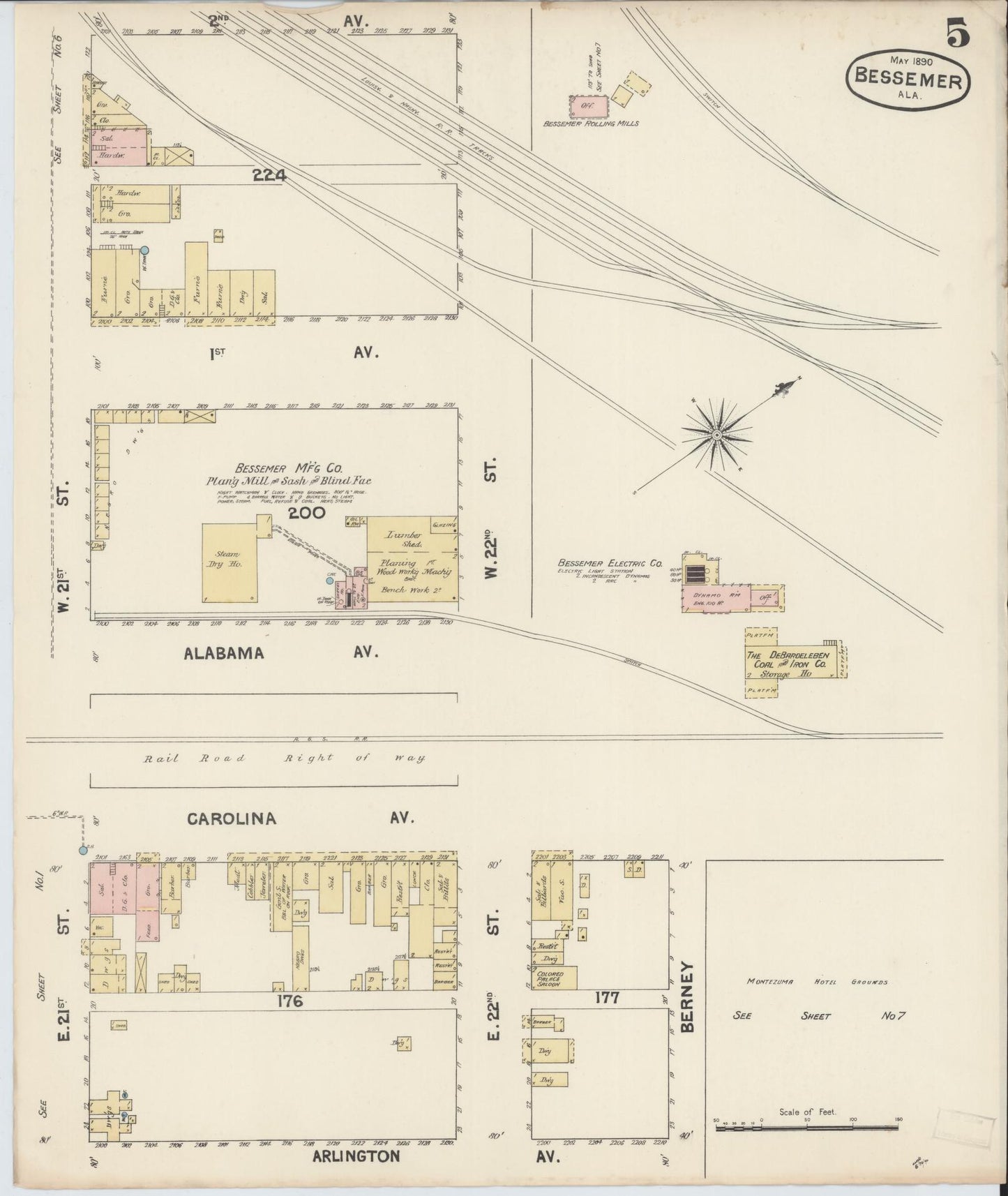 Sanborn Fire Insurance Map from Bessemer, Jefferson County, Alabama (1890), Sheet #0005 - Complete Map Set gallery image, historic Sanborn map, vintage wall art, Alabama Alabama