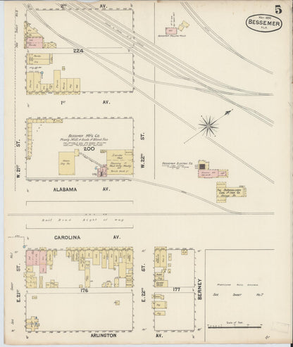 Sanborn Fire Insurance Map from Bessemer, Jefferson County, Alabama (1890), Sheet #0005 - Complete Map Set gallery image, historic Sanborn map, vintage wall art, Alabama Alabama