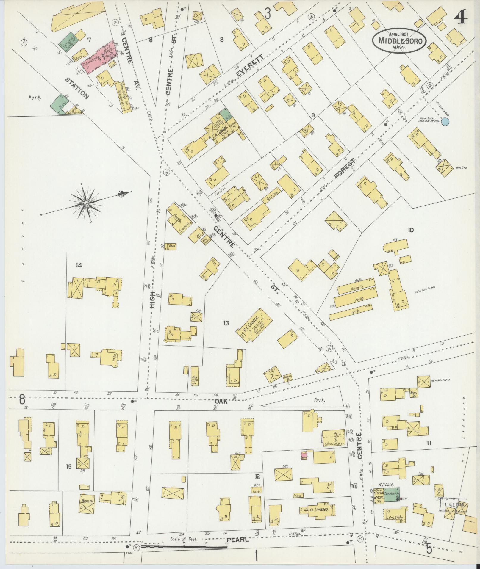 Sanborn Fire Insurance Map from Middleboro, Plymouth County, Massachusetts (1901), Sheet #0004 - Complete Map Set gallery image, historic Sanborn map, vintage wall art, Massachusetts Massachusetts