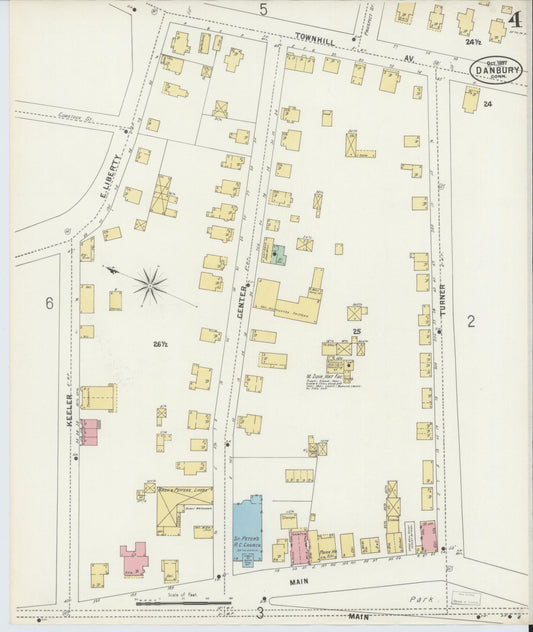 Sanborn Fire Insurance Map from Danbury, Fairfield County, Connecticut (1897), Sheet #0004 - Historic Sanborn Fire Insurance Map Print, vintage old map wall art, antique decor, genealogy gift, Connecticut Connecticut map