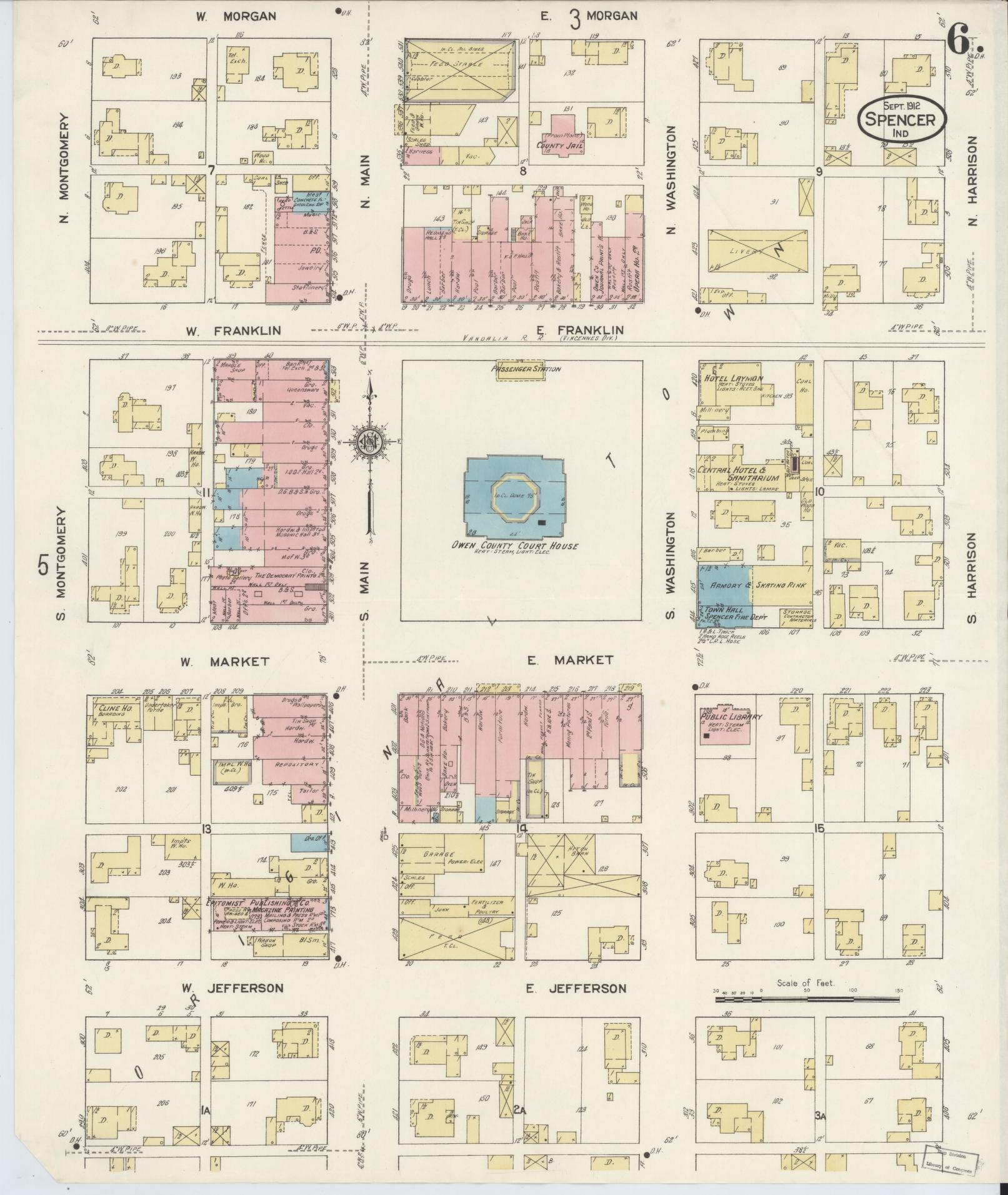 Sanborn Fire Insurance Map from Spencer, Owen County, Indiana (1912), Sheet #0006 - Complete Map Set gallery image, historic Sanborn map, vintage wall art, Indiana Indiana