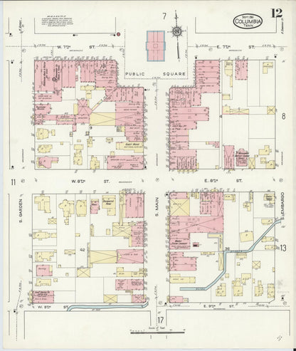Sanborn Fire Insurance Map from Columbia, Maury County, Tennessee (1914), Sheet #0012 - Complete Map Set gallery image, historic Sanborn map, vintage wall art, Tennessee Tennessee