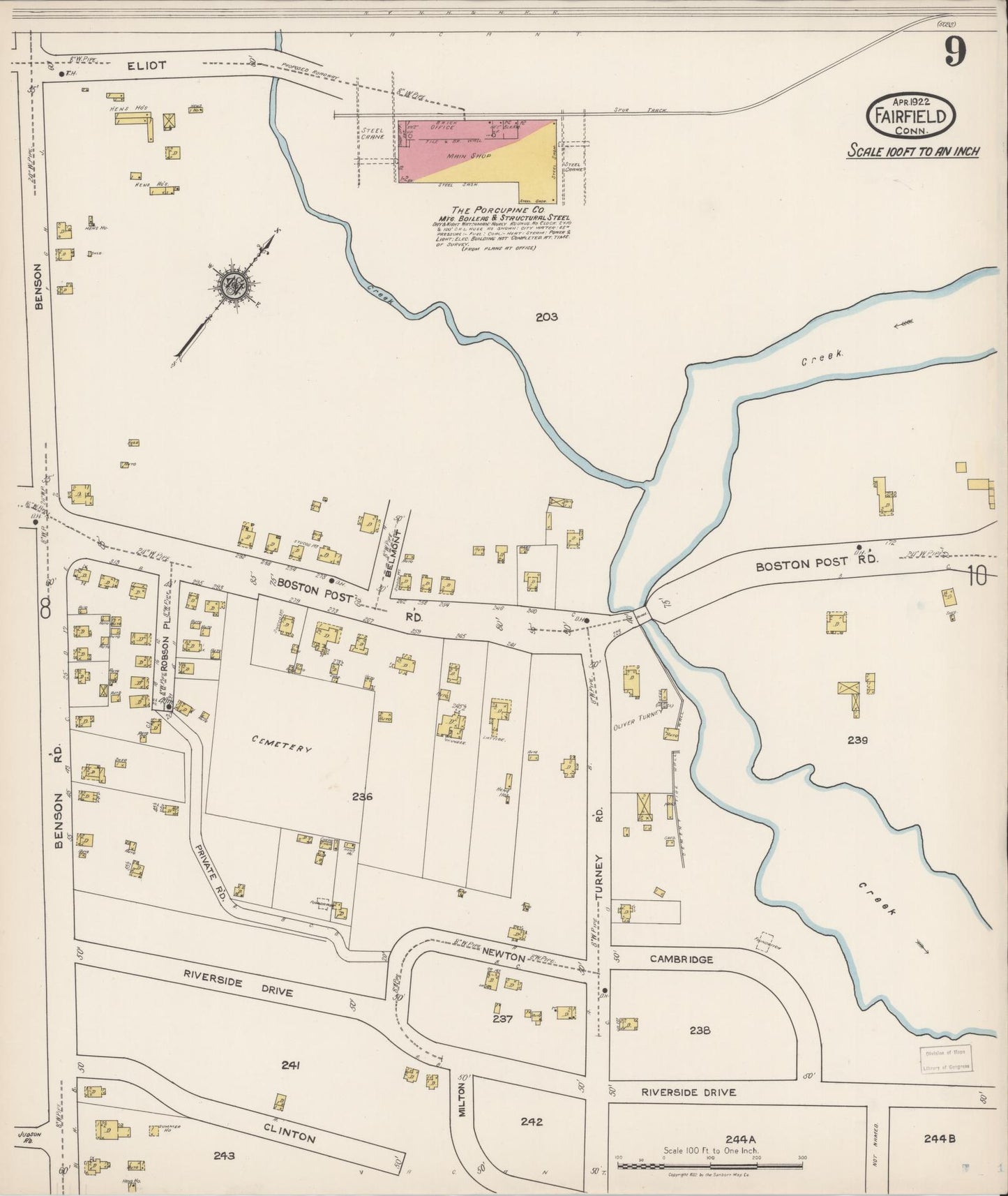 Sanborn Fire Insurance Map from Fairfield, Fairfield County, Connecticut (1922), Sheet #0009 - Complete Map Set gallery image, historic Sanborn map, vintage wall art, Connecticut Connecticut