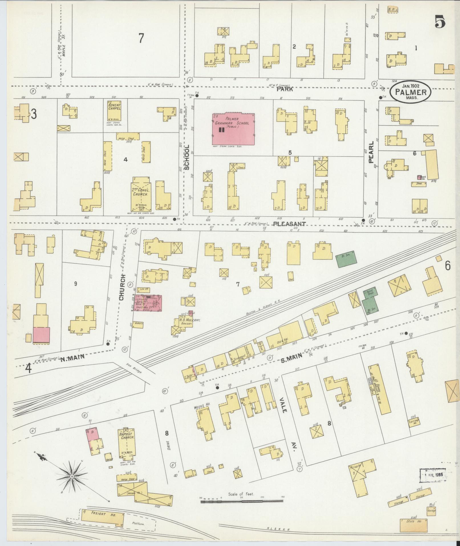 Sanborn Fire Insurance Map from Palmer, Hampden County, Massachusetts (1902), Sheet #0005 - Complete Map Set gallery image, historic Sanborn map, vintage wall art, Massachusetts Massachusetts