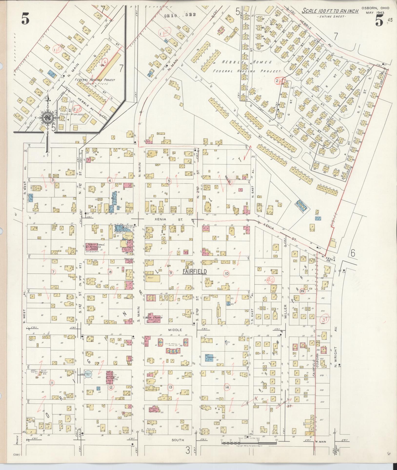 Sanborn Fire Insurance Map from Osborn, Greene County, Ohio (1943), Sheet #0005 - Complete Map Set gallery image, historic Sanborn map, vintage wall art, Ohio Ohio