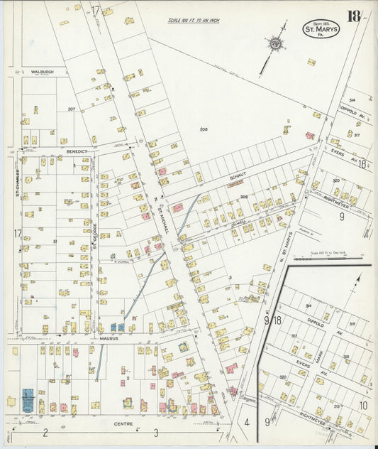 Sanborn Fire Insurance Map from Saint Marys, Elk County, Pennsylvania (1915), Sheet #0018 - Historic Sanborn Fire Insurance Map Print, vintage old map wall art, antique decor, genealogy gift, Pennsylvania Pennsylvania map