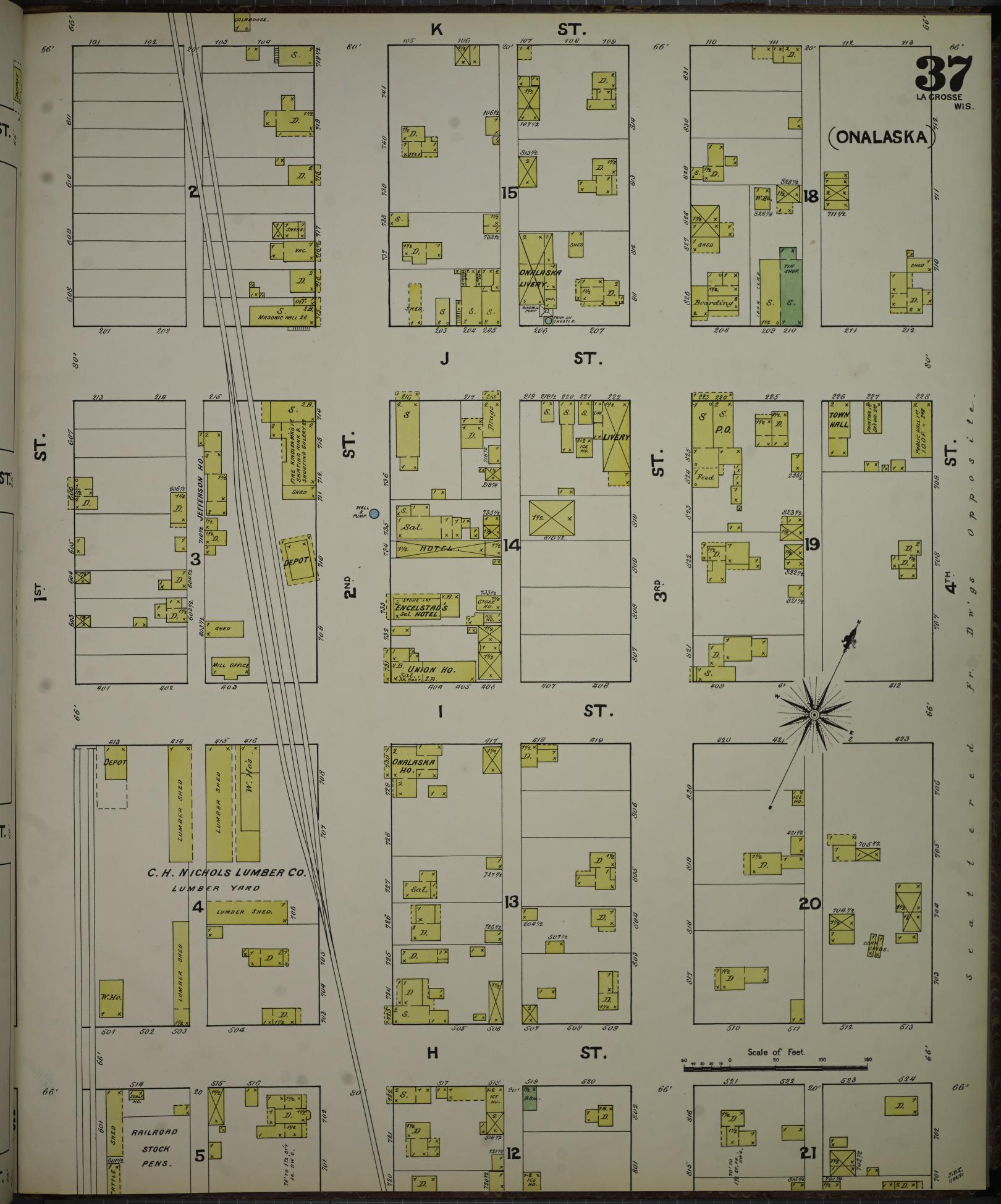 Sanborn Fire Insurance Map from La Crosse, La Crosse County, Wisconsin (1891), Sheet #0037 - Historic Sanborn Fire Insurance Map Print, vintage old map wall art, antique decor, genealogy gift, Wisconsin Wisconsin map