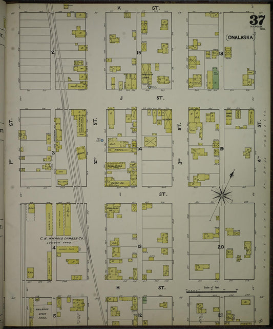 Sanborn Fire Insurance Map from La Crosse, La Crosse County, Wisconsin (1891), Sheet #0037 - Historic Sanborn Fire Insurance Map Print, vintage old map wall art, antique decor, genealogy gift, Wisconsin Wisconsin map