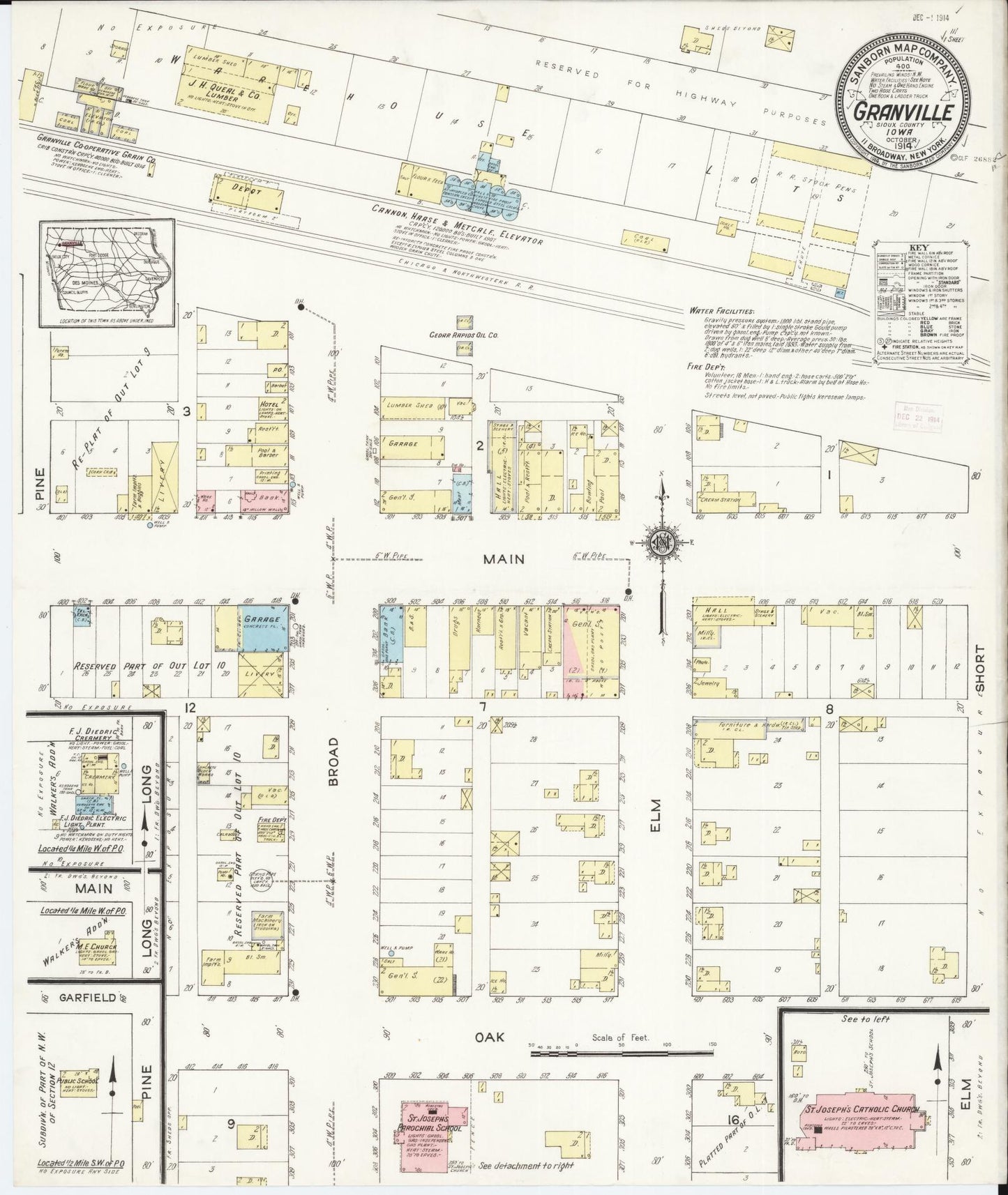 Sanborn Fire Insurance Map from Granville, Sioux County, Iowa (1914), Sheet #0001 - Historic Sanborn Fire Insurance Map Print, vintage old map wall art