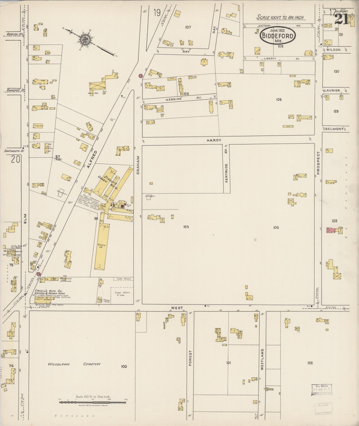 Sanborn Fire Insurance Map from Biddeford, York County, Maine (1922), Sheet #0021 - Complete Map Set gallery image, historic Sanborn map, vintage wall art, Maine Maine