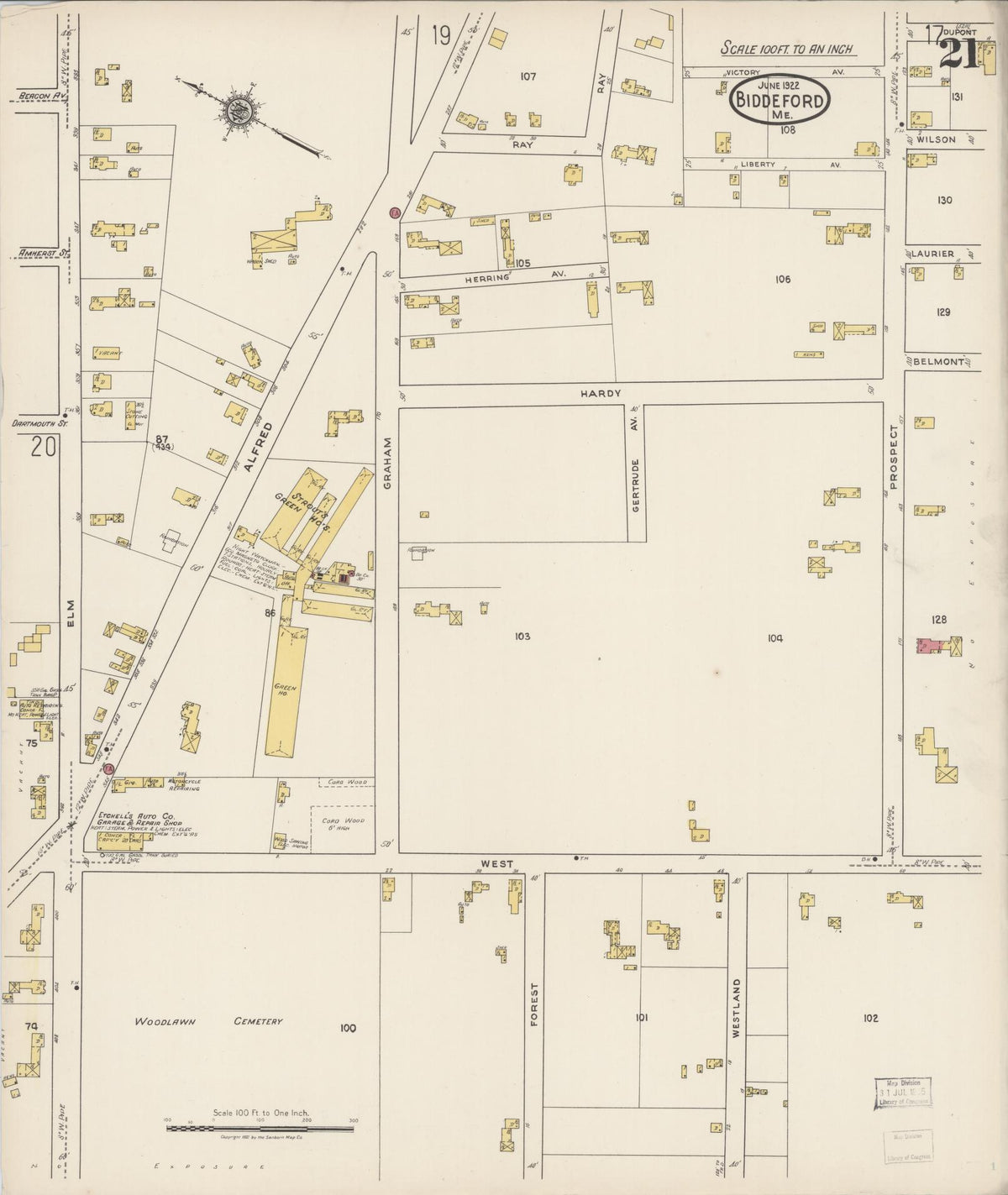Sanborn Fire Insurance Map from Biddeford, York County, Maine (1922), Sheet #0021 - Complete Map Set gallery image, historic Sanborn map, vintage wall art, Maine Maine
