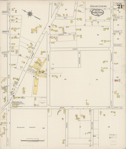 Sanborn Fire Insurance Map from Biddeford, York County, Maine (1922), Sheet #0021 - Complete Map Set gallery image, historic Sanborn map, vintage wall art, Maine Maine