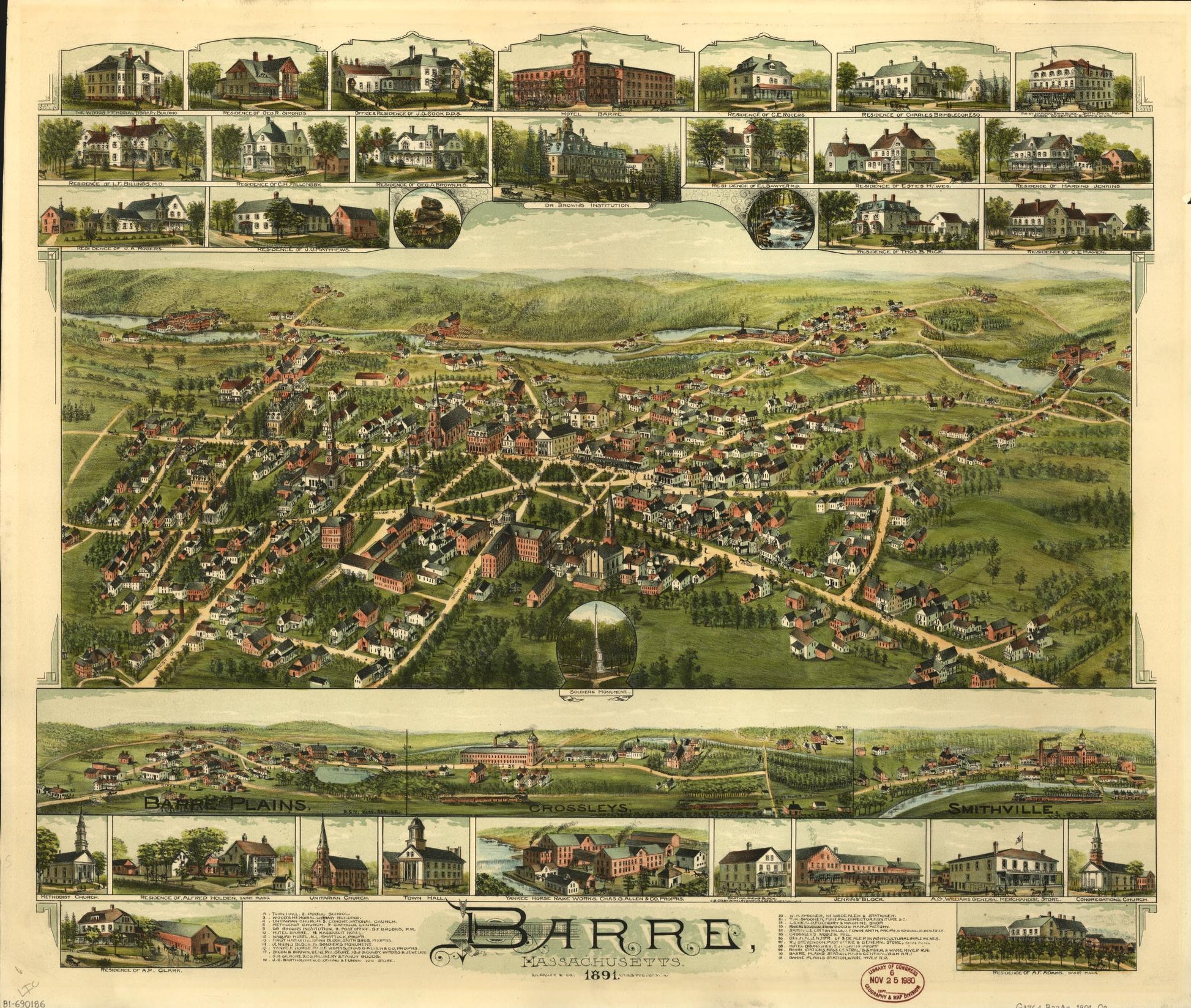 Barre, Massachusetts. (1891) – Historic Bird’s-Eye View Panorama Print