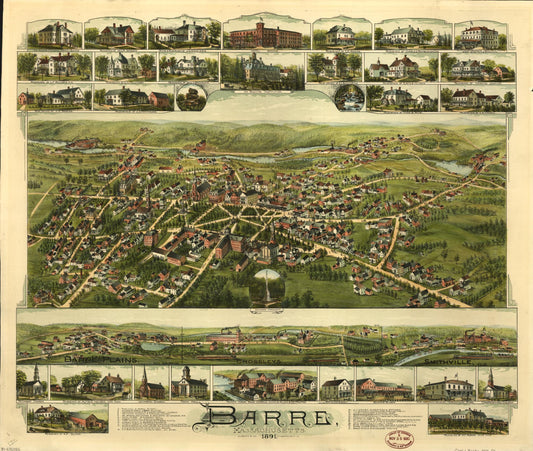 Barre, Massachusetts. (1891) – Historic Bird’s-Eye View Panorama Print