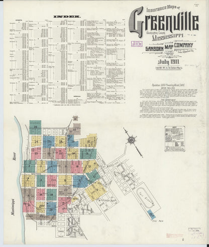 Sanborn Fire Insurance Map from Greenville, Washington County, Mississippi (1911), Sheet #0001 - Complete Map Set gallery image, historic Sanborn map, vintage wall art, Mississippi Mississippi