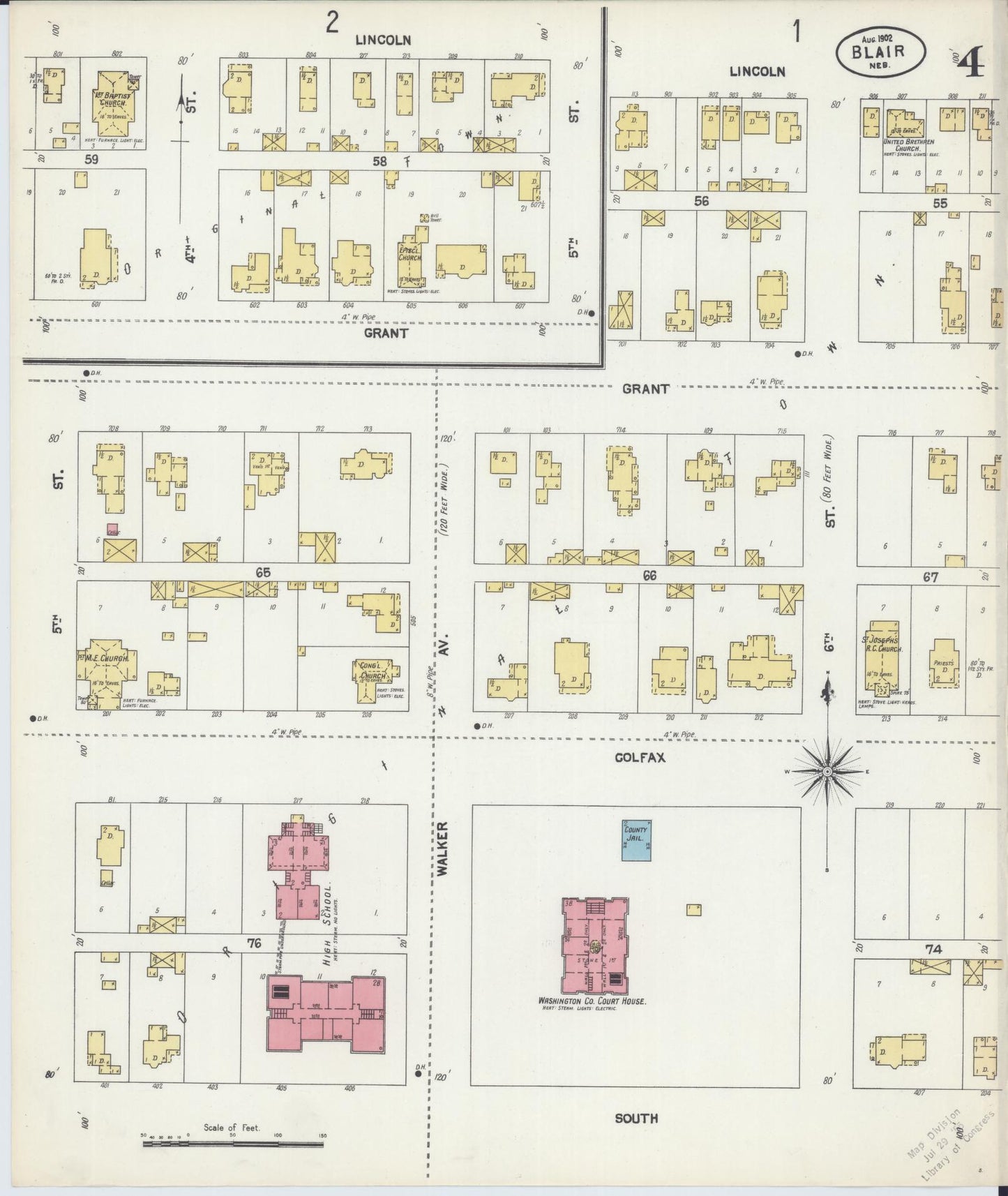 Sanborn Fire Insurance Map from Blair, Washington County, Nebraska (1902), Sheet #0004 - Complete Map Set gallery image, historic Sanborn map, vintage wall art, Nebraska Nebraska