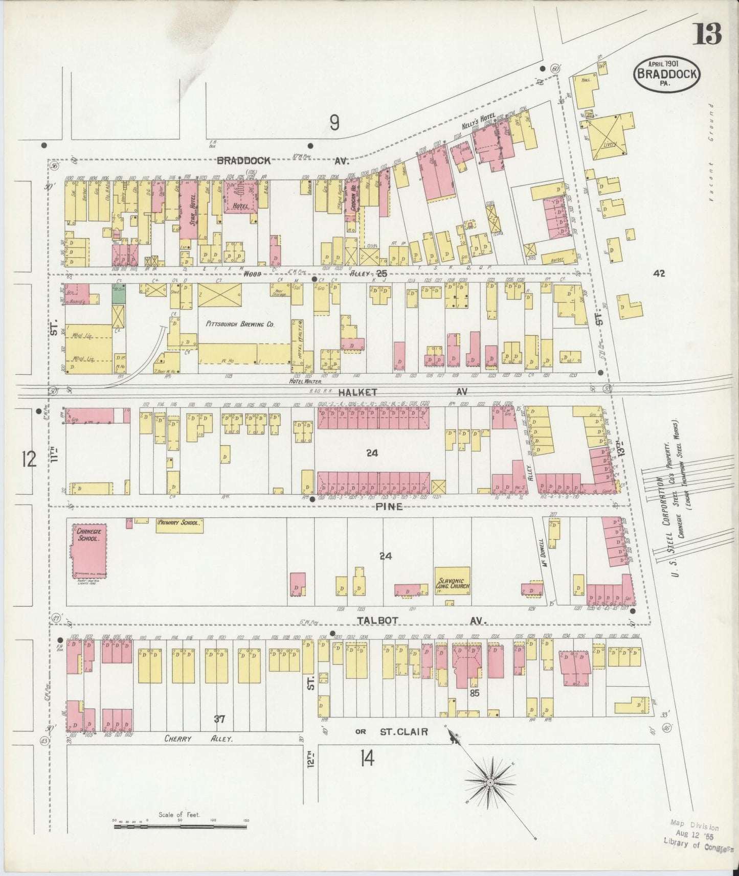 Sanborn Fire Insurance Map from Braddock, Allegheny County, Pennsylvania (1901), Sheet #0013 - Historic Sanborn Fire Insurance Map Print, vintage old map wall art, antique decor, genealogy gift, Pennsylvania Pennsylvania map