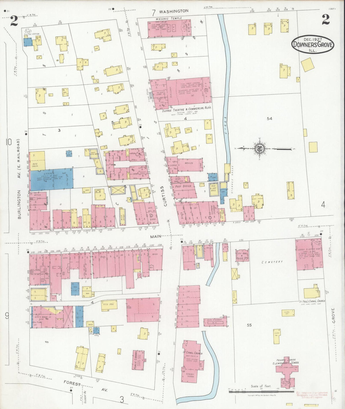Sanborn Fire Insurance Map from Downers Grove, Dupage County, Illinois (1927), Sheet #0002 - Complete Map Set gallery image, historic Sanborn map, vintage wall art, Illinois Illinois