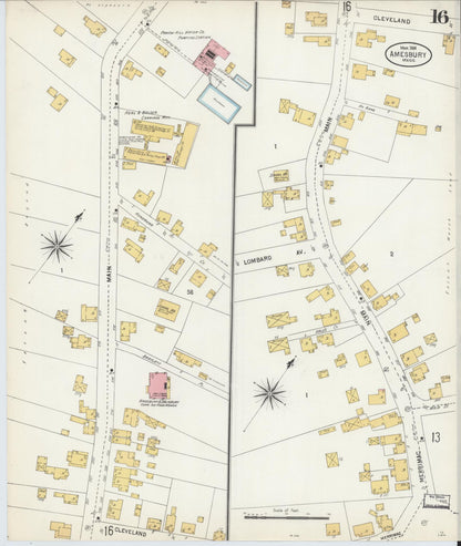 Sanborn Fire Insurance Map from Amesbury, Essex County, Massachusetts (1904), Sheet #0016 - Historic Sanborn Fire Insurance Map Print, vintage old map wall art, antique decor, genealogy gift, Massachusetts Massachusetts map