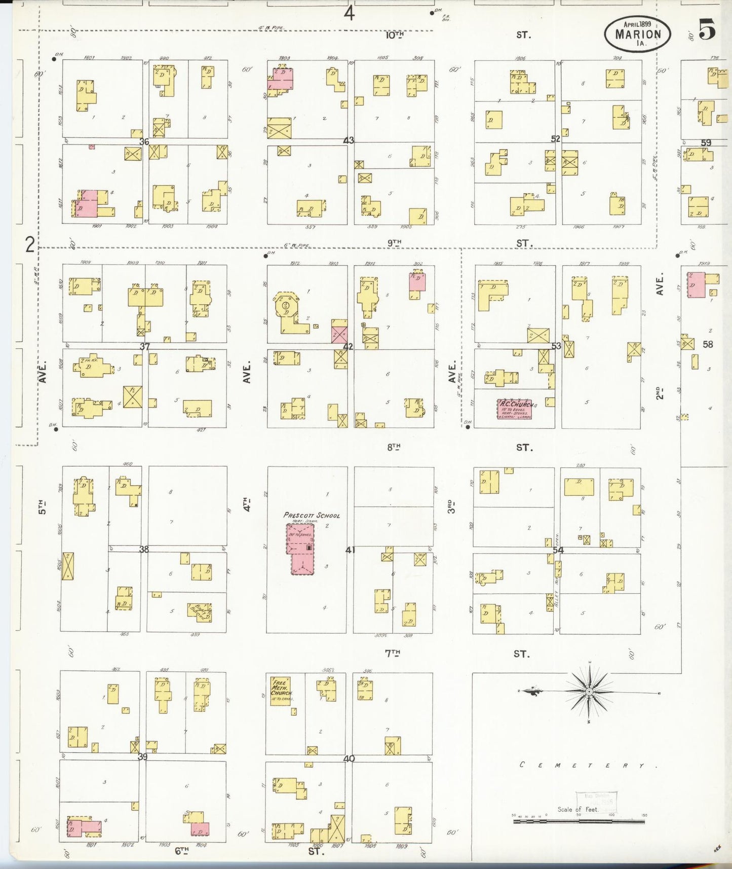 Sanborn Fire Insurance Map from Marion, Linn County, Iowa (1899), Sheet #0005 - Historic Sanborn Fire Insurance Map Print