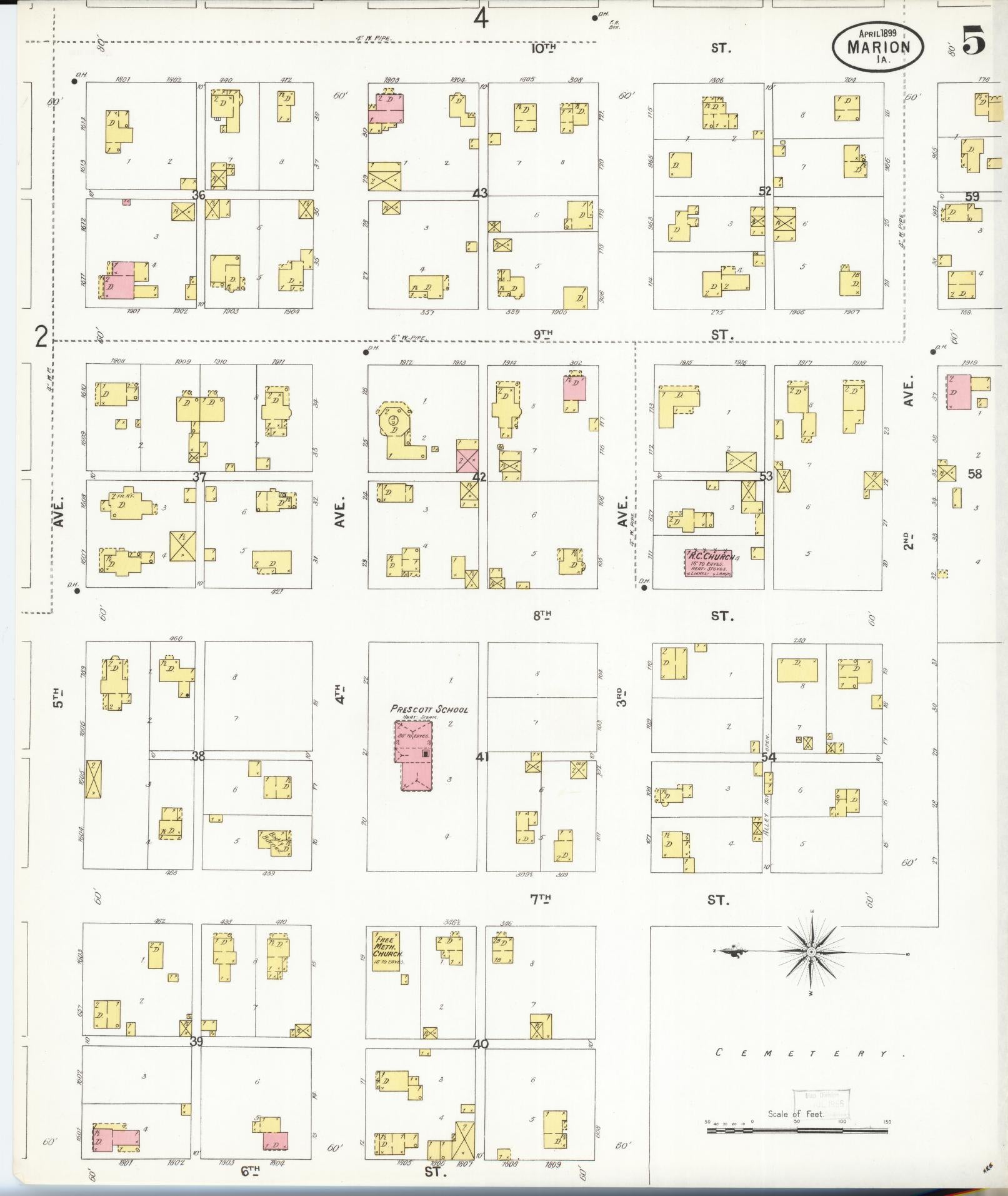 Sanborn Fire Insurance Map from Marion, Linn County, Iowa (1899), Sheet #0005 - Historic Sanborn Fire Insurance Map Print