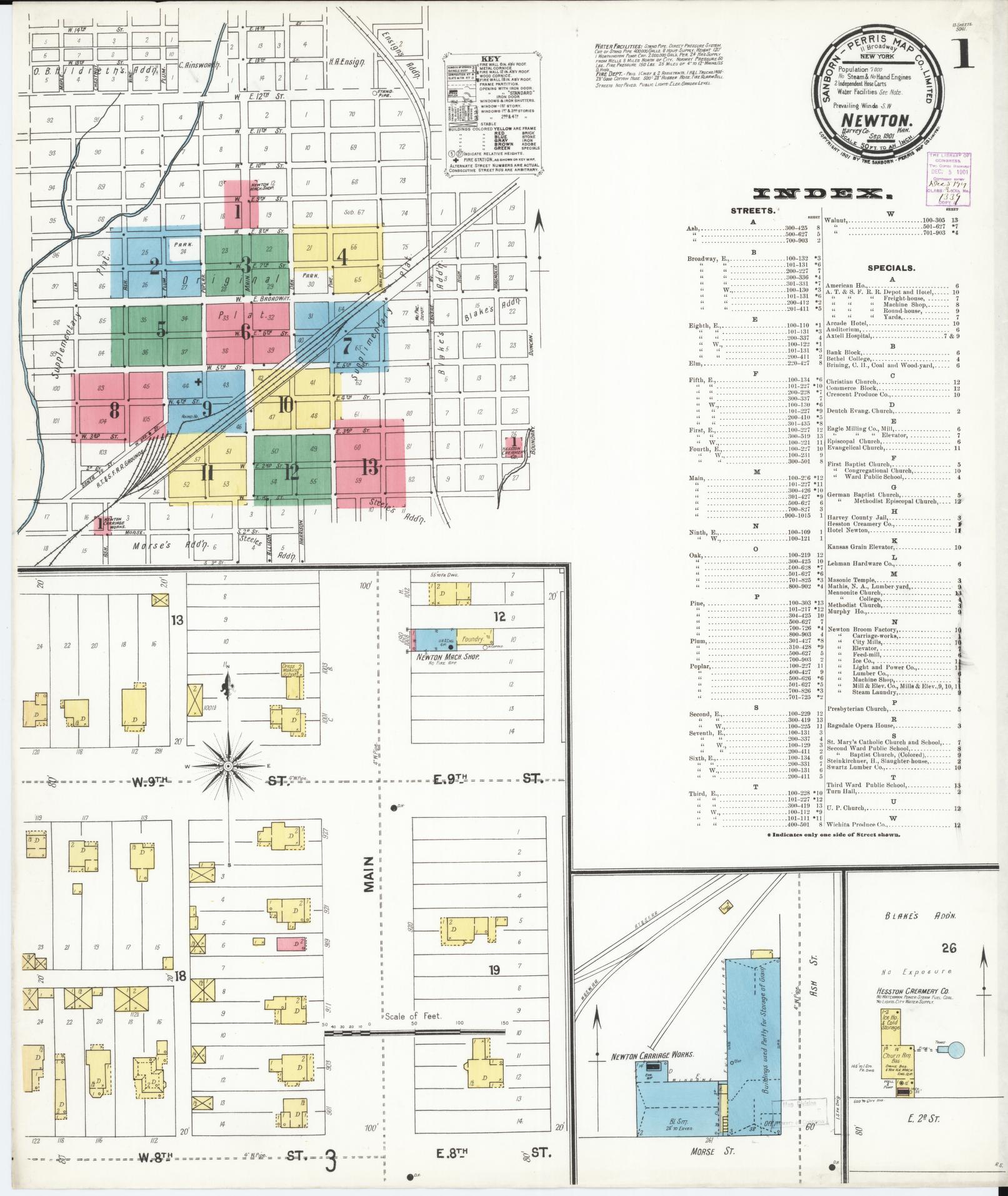 Sanborn Fire Insurance Map from Newton, Harvey County, Kansas (1901), Sheet #0001 - Historic Sanborn Fire Insurance Map Print, vintage old map wall art, antique decor, genealogy gift, Kansas Kansas map