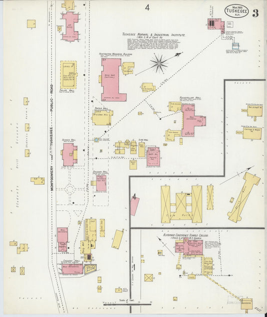 Sanborn Fire Insurance Map from Tuskegee, Macon County, Alabama (1903), Sheet #0003 - Historic Sanborn Fire Insurance Map Print, vintage old map wall art, antique decor, genealogy gift, Alabama Alabama map