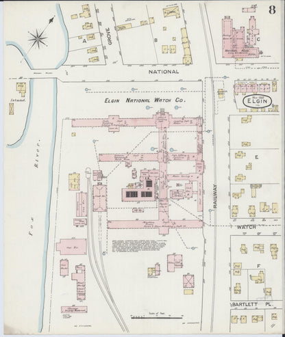 Sanborn Fire Insurance Map from Elgin, Kane County, Illinois (1887), Sheet #0008 - Complete Map Set gallery image, historic Sanborn map, vintage wall art, Illinois Illinois