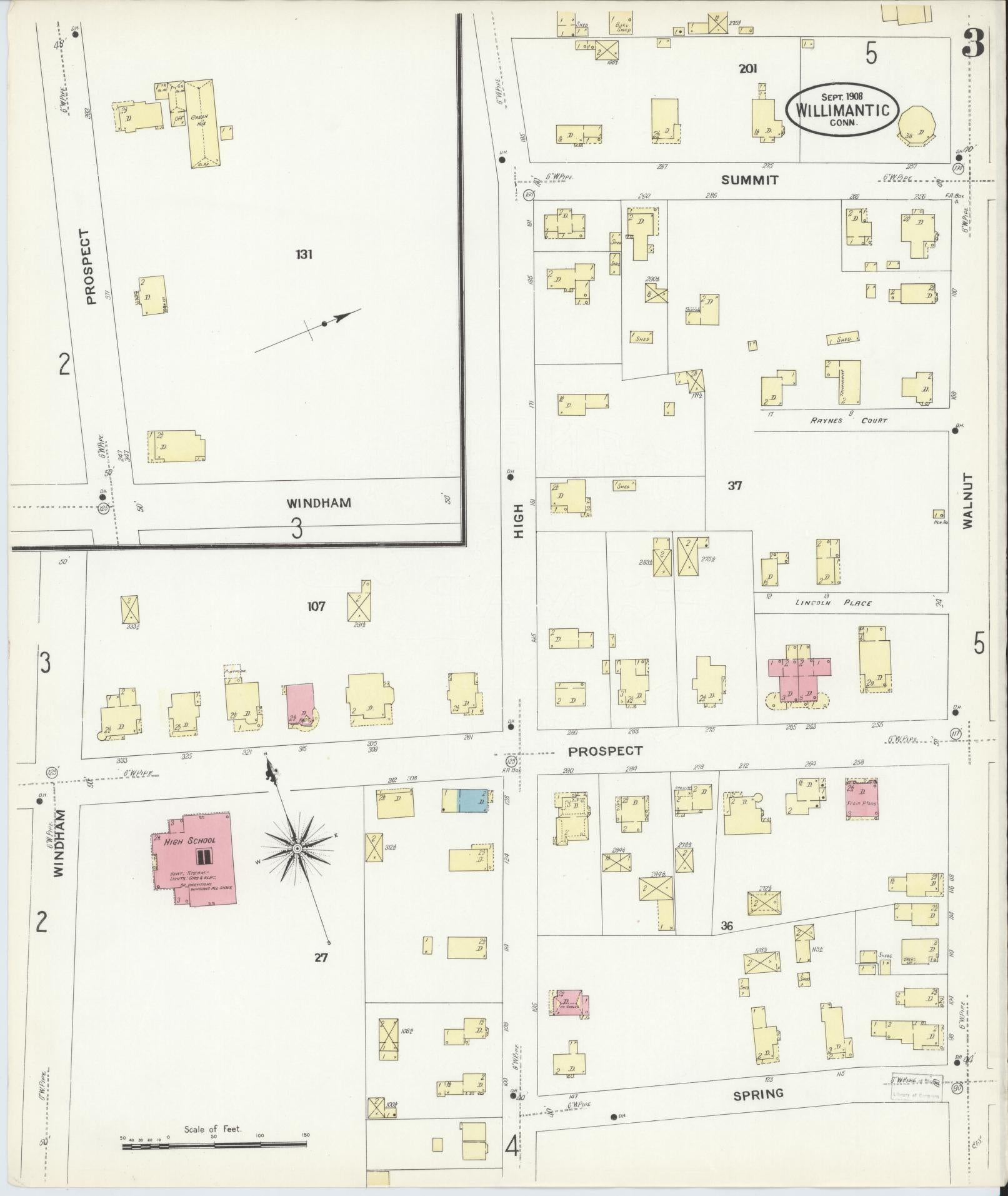 Sanborn Fire Insurance Map from Willimantic, Windham County, Connecticut (1908), Sheet #0003 - Historic Sanborn Fire Insurance Map Print, vintage old map wall art, antique decor, genealogy gift, Connecticut Connecticut map