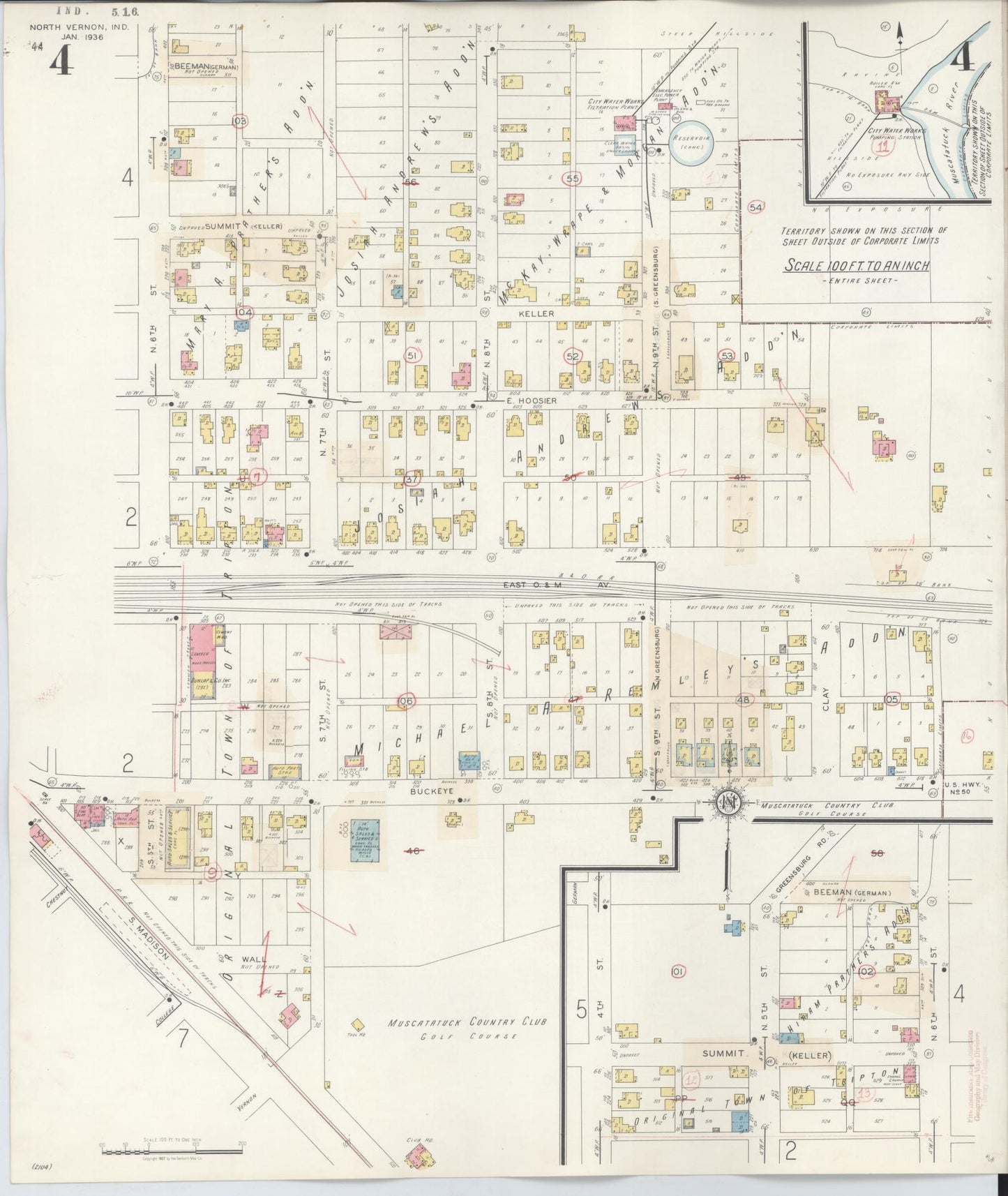 Sanborn Fire Insurance Map from North Vernon, Jennings County, Indiana (1943), Sheet #0004 - Complete Map Set gallery image, historic Sanborn map, vintage wall art, Indiana Indiana