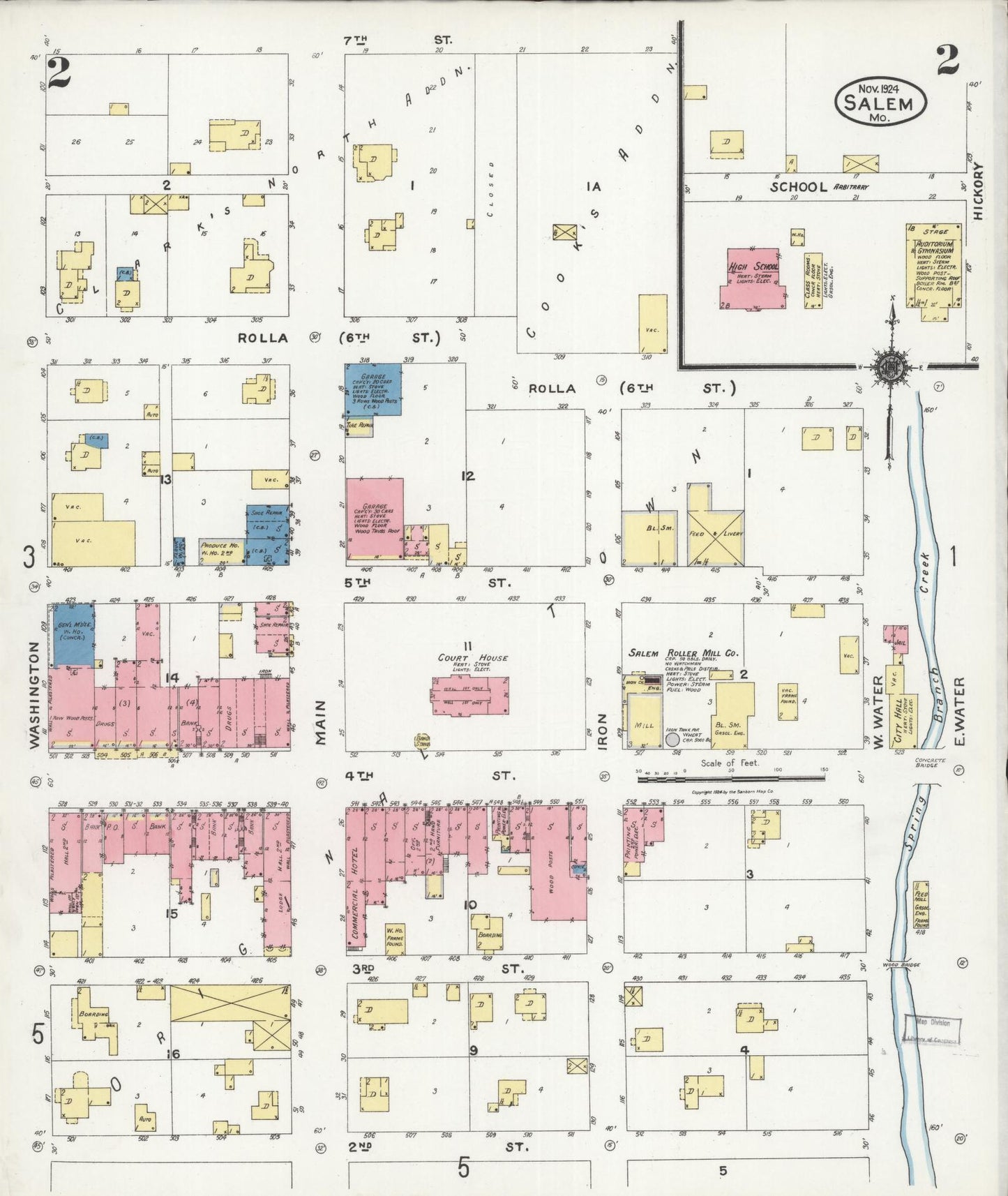 Sanborn Fire Insurance Map from Salem, Dent County, Missouri (1924), Sheet #0002 - Complete Map Set gallery image, historic Sanborn map, vintage wall art, Missouri Missouri