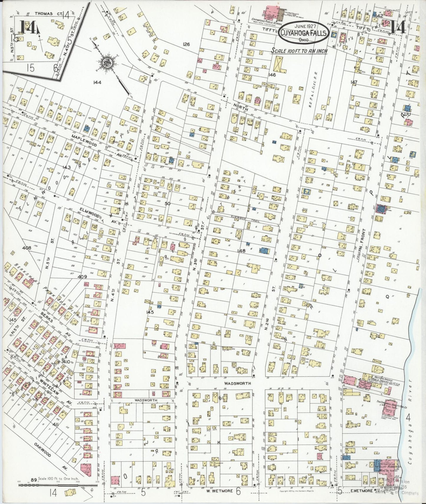 Sanborn Fire Insurance Map from Cuyahoga Falls, Summit County, Ohio (1927), Sheet #0014 - Complete Map Set gallery image, historic Sanborn map, vintage wall art, Ohio Ohio