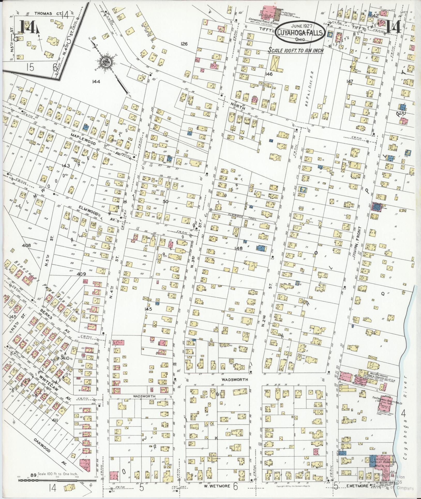 Sanborn Fire Insurance Map from Cuyahoga Falls, Summit County, Ohio (1927), Sheet #0014 - Complete Map Set gallery image, historic Sanborn map, vintage wall art, Ohio Ohio