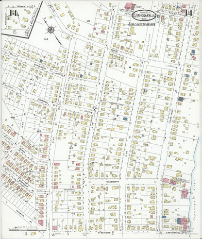 Sanborn Fire Insurance Map from Cuyahoga Falls, Summit County, Ohio (1927), Sheet #0014 - Complete Map Set gallery image, historic Sanborn map, vintage wall art, Ohio Ohio
