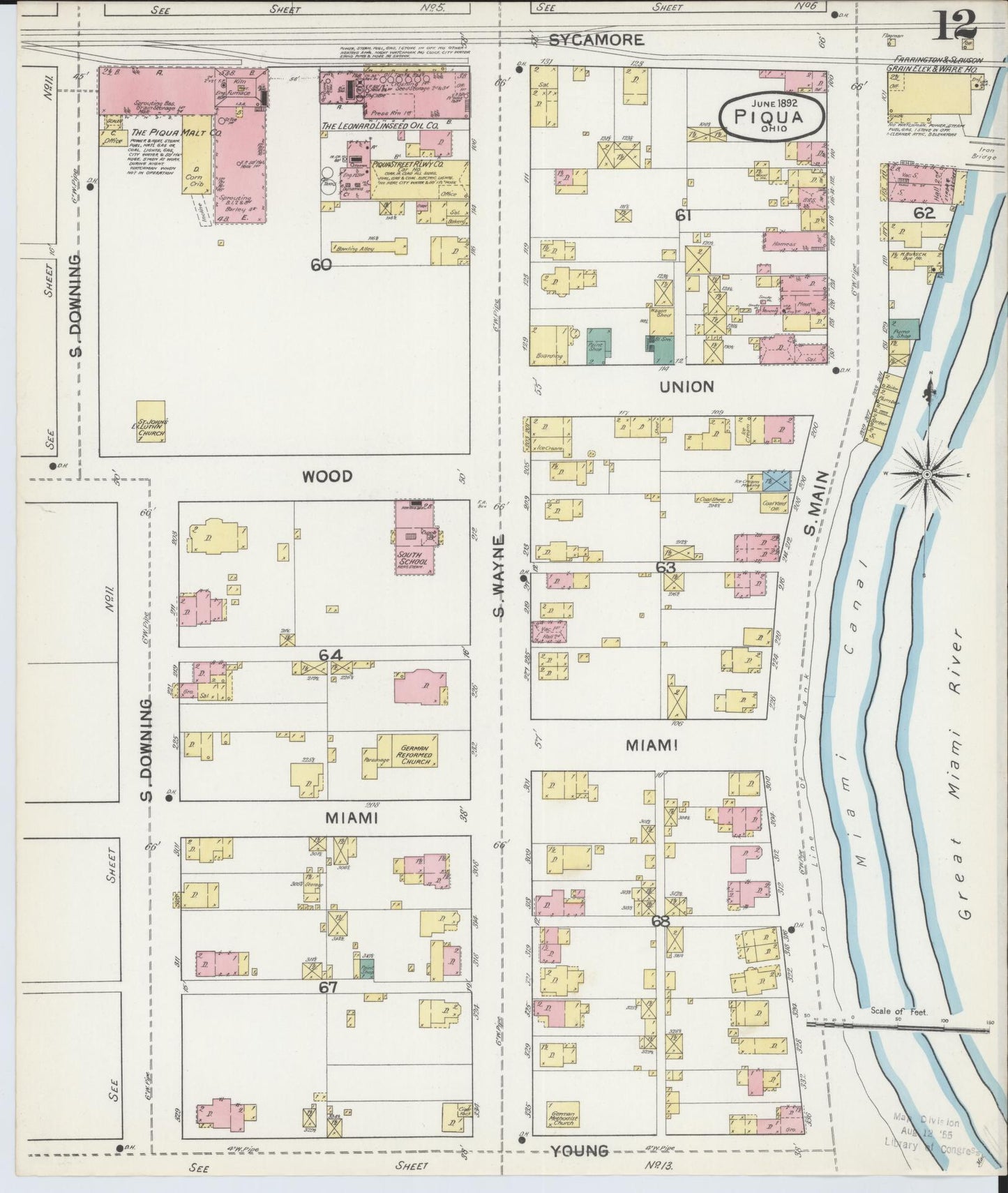 Sanborn Fire Insurance Map from Piqua, Miami County, Ohio (1892), Sheet #0012 - Complete Map Set gallery image, historic Sanborn map, vintage wall art, Ohio Ohio