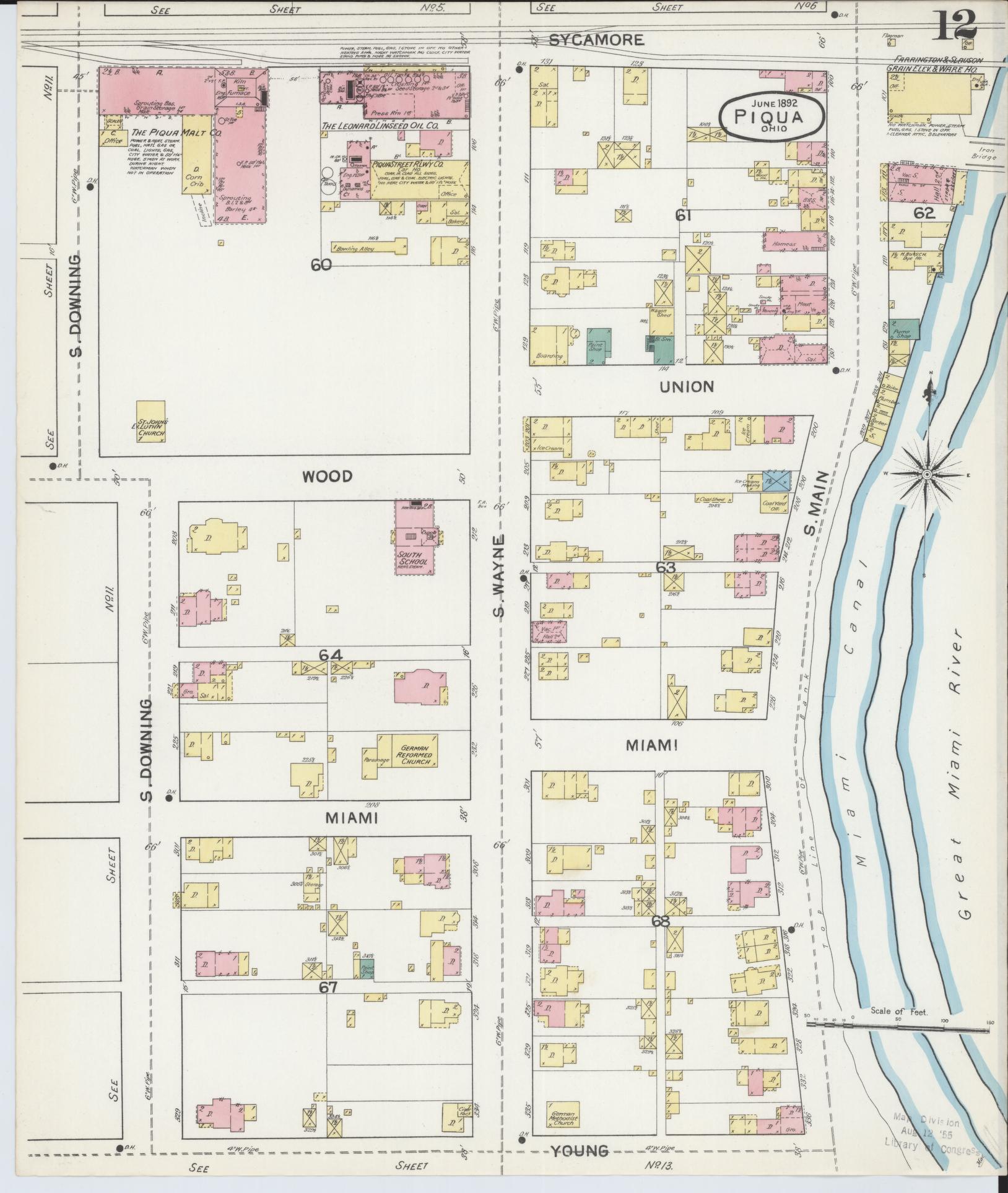 Sanborn Fire Insurance Map from Piqua, Miami County, Ohio (1892), Sheet #0012 - Complete Map Set gallery image, historic Sanborn map, vintage wall art, Ohio Ohio