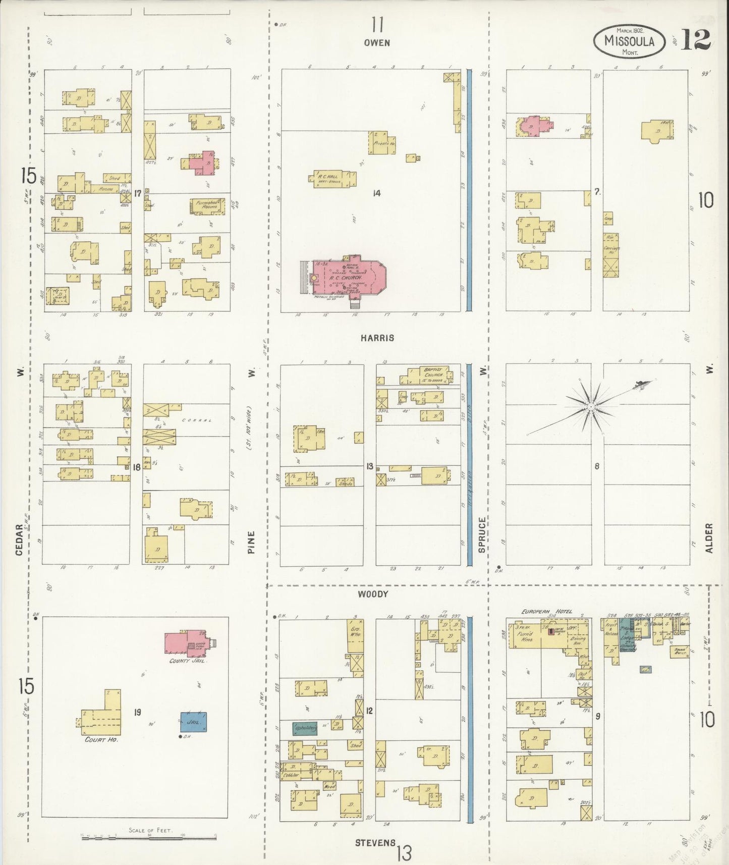 Sanborn Fire Insurance Map from Missoula, Missoula County, Montana (1902), Sheet #0012 - Historic Sanborn Fire Insurance Map Print, vintage old map wall art, antique decor, genealogy gift, Montana Montana map