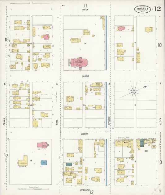 Sanborn Fire Insurance Map from Missoula, Missoula County, Montana (1902), Sheet #0012 - Historic Sanborn Fire Insurance Map Print, vintage old map wall art, antique decor, genealogy gift, Montana Montana map