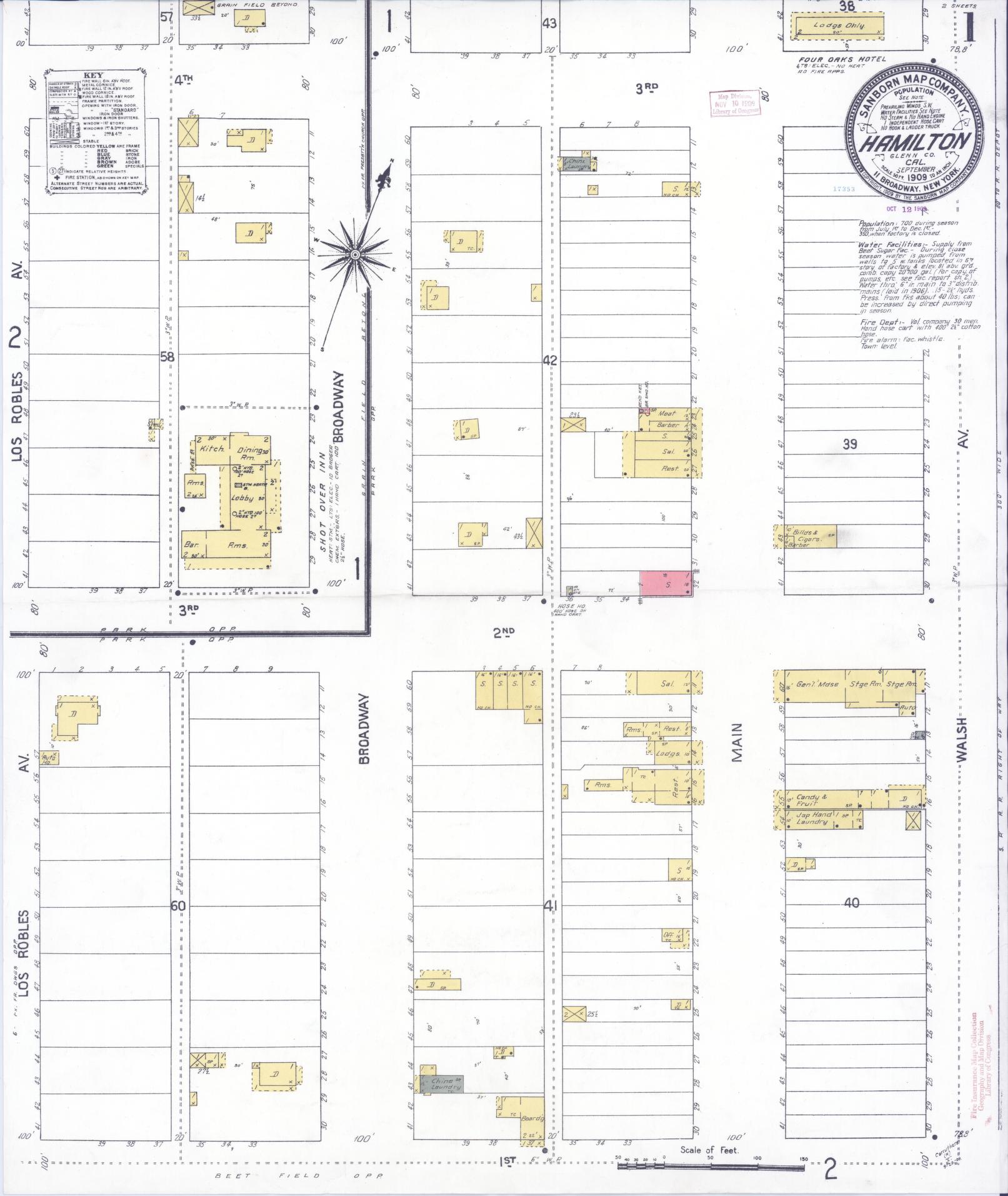 Sanborn Fire Insurance Map from Hamilton, Glenn County, California (1909), Sheet #0001 - Historic Sanborn Fire Insurance Map Print, vintage old map wall art, antique decor, genealogy gift, California California map