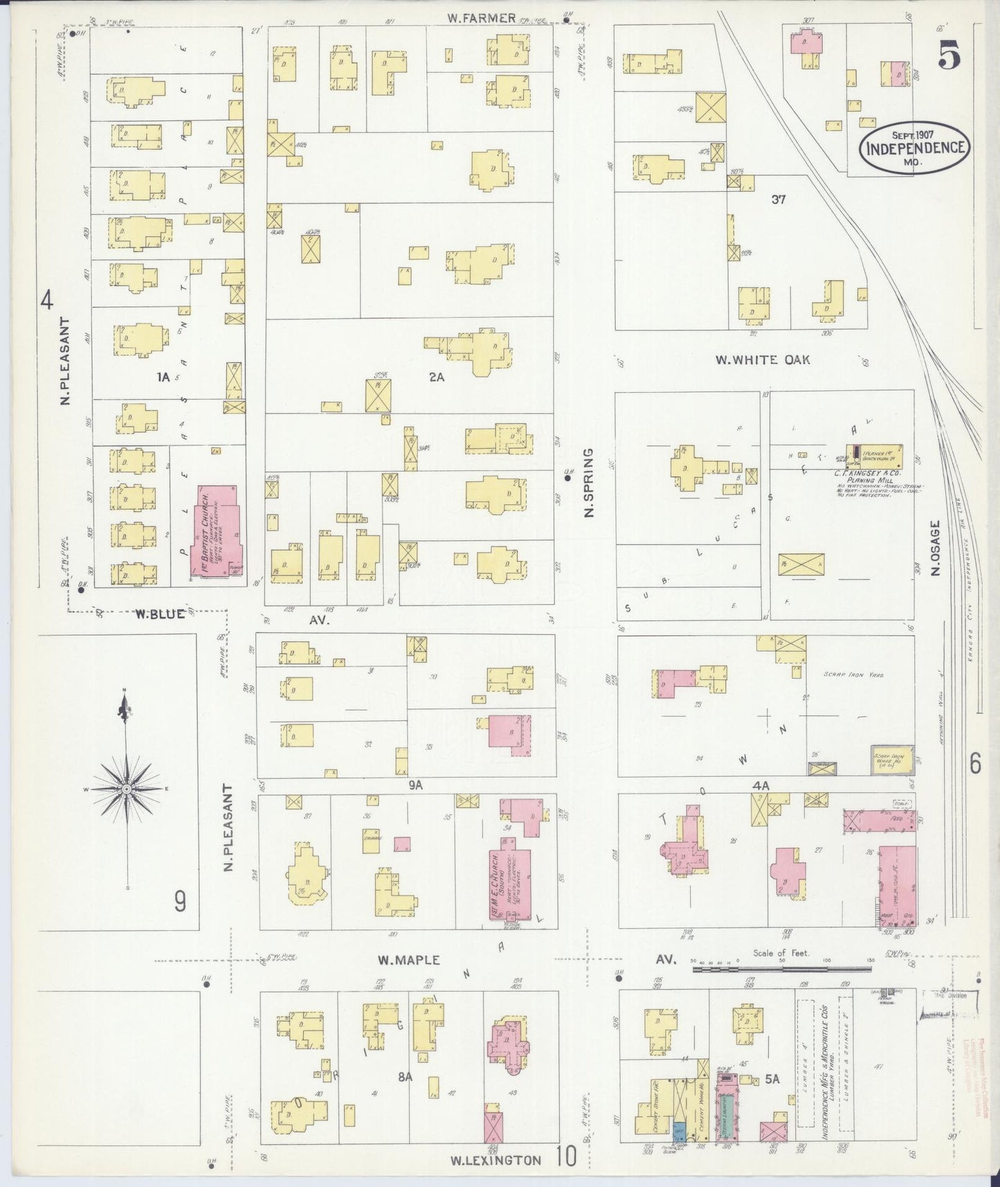 Sanborn Fire Insurance Map from Independence, Jackson County, Missouri (1907), Sheet #0005 - Historic Sanborn Fire Insurance Map Print, vintage old map wall art, antique decor, genealogy gift, Missouri Missouri map