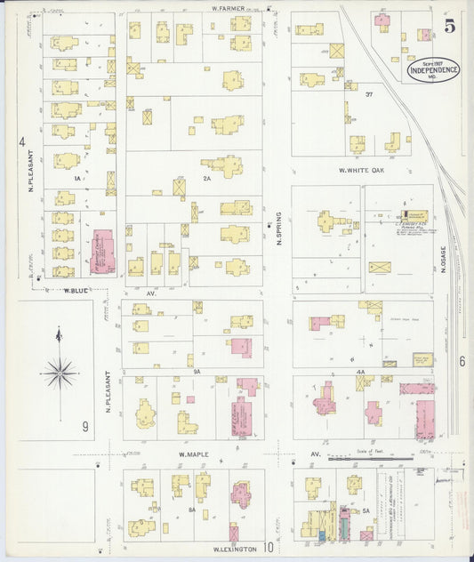 Sanborn Fire Insurance Map from Independence, Jackson County, Missouri (1907), Sheet #0005 - Historic Sanborn Fire Insurance Map Print, vintage old map wall art, antique decor, genealogy gift, Missouri Missouri map