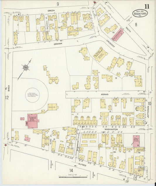 Sanborn Fire Insurance Map from Biddeford, York County, Maine (1912), Sheet #0011 - Historic Sanborn Fire Insurance Map Print, vintage old map wall art, antique decor, genealogy gift, Maine Maine map