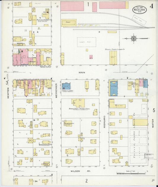 Sanborn Fire Insurance Map from Rice Lake, Barron County, Wisconsin (1909), Sheet #0004 - Historic Sanborn Fire Insurance Map Print, vintage old map wall art, antique decor, genealogy gift, Wisconsin Wisconsin map
