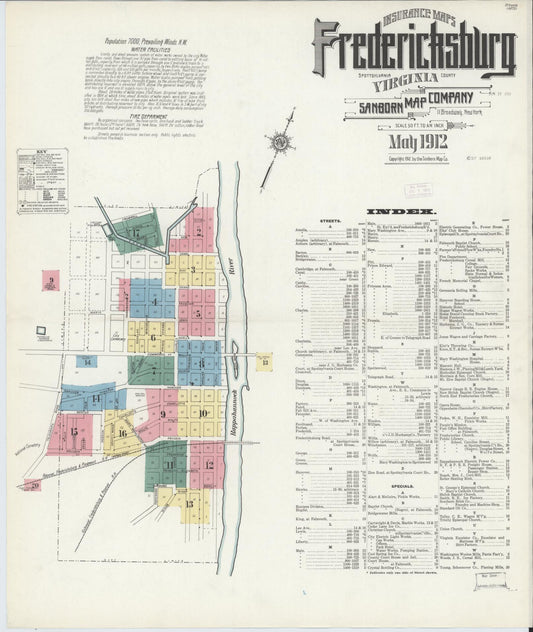 Sanborn Fire Insurance Map from Fredericksburg, Independent Cities, Virginia (1912), Sheet #0001 - Complete Map Set gallery image, historic Sanborn map, vintage wall art, Virginia Virginia