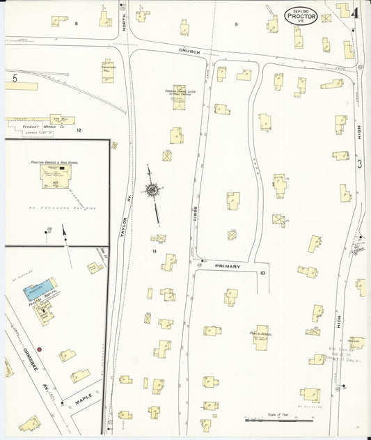 Sanborn Fire Insurance Map from Proctor, Rutland County, Vermont (1910), Sheet #0004 - Historic Sanborn Fire Insurance Map Print, vintage old map wall art, antique decor, genealogy gift, Vermont Vermont map