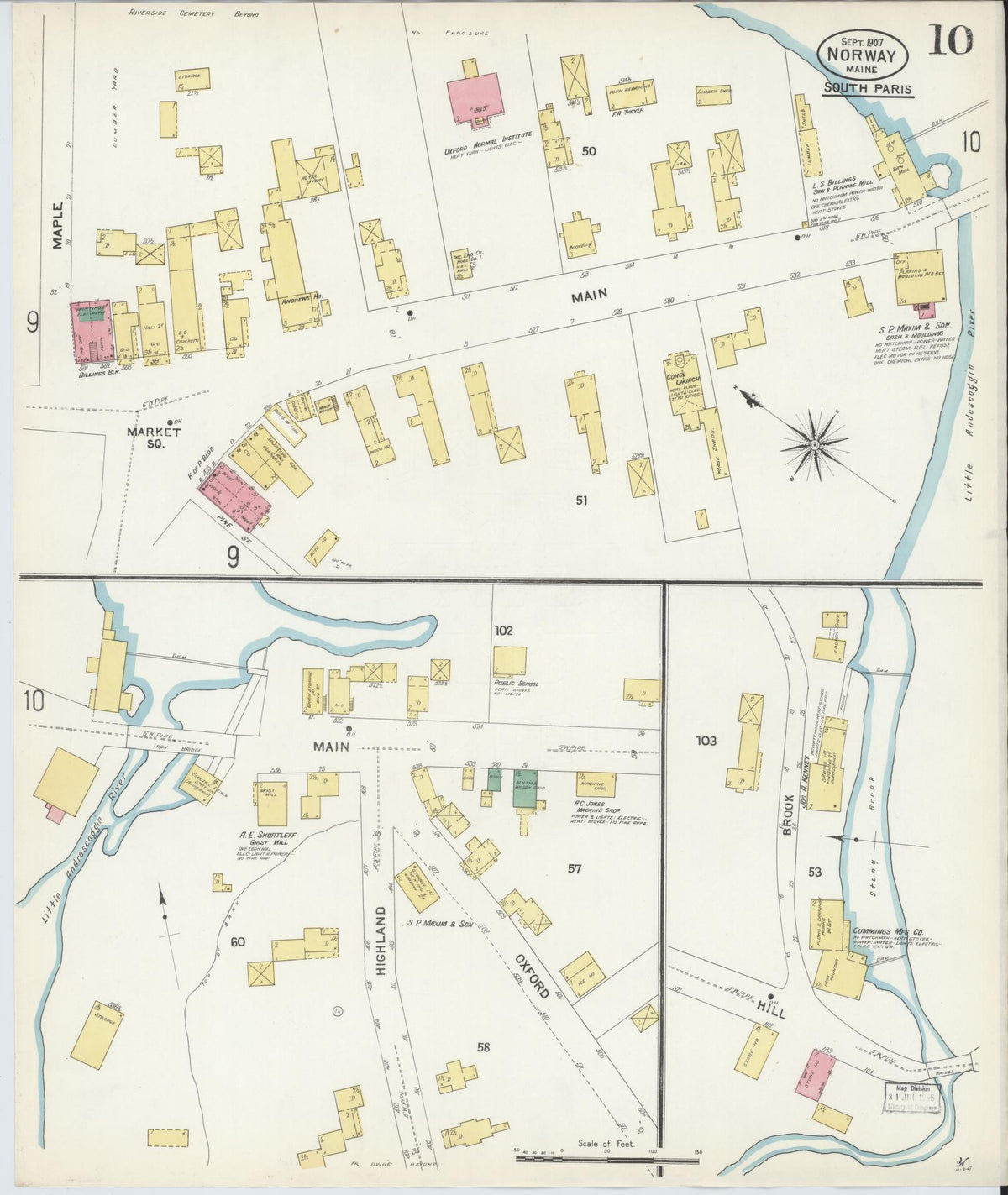 Sanborn Fire Insurance Map from Norway, Oxford County, Maine (1907), Sheet #0010 - Historic Sanborn Fire Insurance Map Print, vintage old map wall art, antique decor, genealogy gift, Maine Maine map