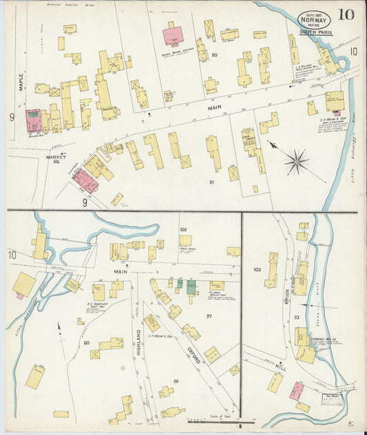 Sanborn Fire Insurance Map from Norway, Oxford County, Maine (1907), Sheet #0010 - Historic Sanborn Fire Insurance Map Print, vintage old map wall art, antique decor, genealogy gift, Maine Maine map